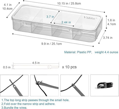 Vidifor 2-Pack Clear Cable Organizer Box with 16 Cable Ties, Portable Cord & Charger Storage for Drawer, Desk, Office & Home (2, Small)