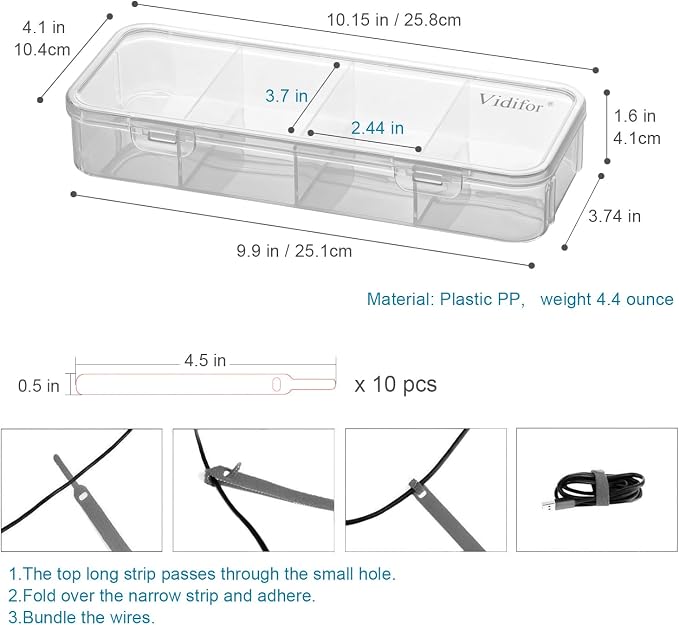 Vidifor 5-Pack Clear Cable Organizer Box with 40 Cable Ties, Portable Cord & Charger Storage for Drawer, Desk, Office & Home (5, Small)
