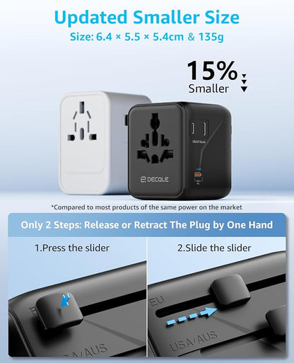 “Pro” Universal Travel Adapter 3 USB-C＆ 2 USB-A Cover 200+ Countries | GaN 35W, International Plug Adapter, All in One Portable Adapter, NOT A Voltage Converter, for USA, UK, EU, AU (Black)