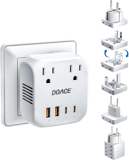 Upgraded 2000W Voltage Converter US to Europe for Hair Dryer - 220V to 110V Converter for European Travel, Power Converter Adapter Combo with 2 PD/QC & UK/AU/US/IT/European Travel Plug Adapters