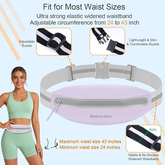 Running Fanny Pack for Women, Slim Running Belts for Men, Water Resistant Waist Pack Phone Pouch, Adjustable Money Belt, No Bounce Phone Holder for Walking Running Hiking - Light Purple