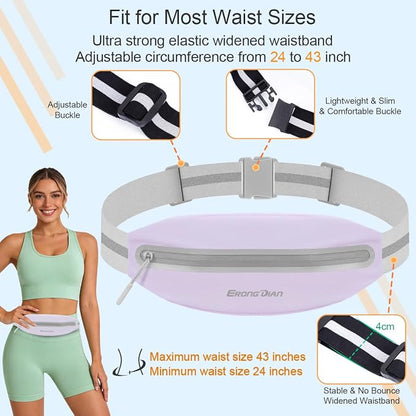 Running Fanny Pack for Women, Slim Running Belts for Men, Water Resistant Waist Pack Phone Pouch, Adjustable Money Belt, No Bounce Phone Holder for Walking Running Hiking - Light Purple