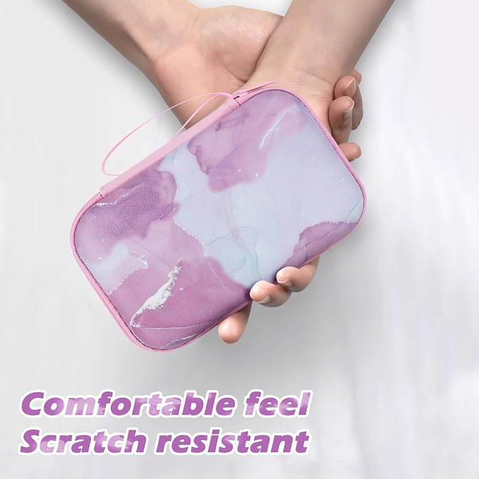 CameCosy DIY Phone Charger Cover Storage Sets USB Earphone Wire Saver Cable Organizer with Travel Storage Bag, Soft Cute Cable Protector Cord Organizer Compatible for iPhone(Pink Marble)