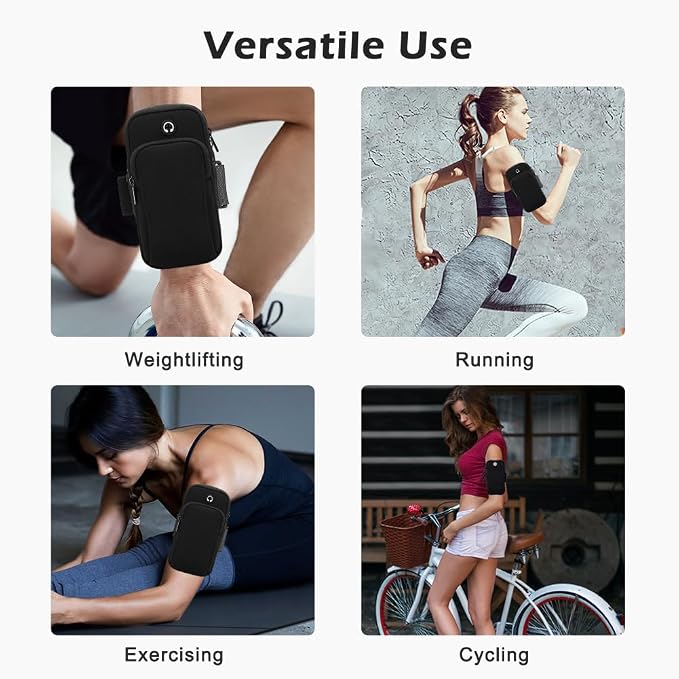 Phone Holder for Running, Universal Adjustable Arm Band Key Card Bag Fit Gym Jogging Hiking Running Exercise Walking Workout, Running Armband for Phone Under 7 Inch(Black)