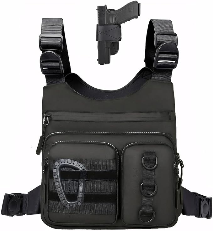 Criuage Outdoor Chest Bag for Men, Lightweight Running Vest with Water Bottle Pocket, EDC Chest Pack for Hiking, Cycling