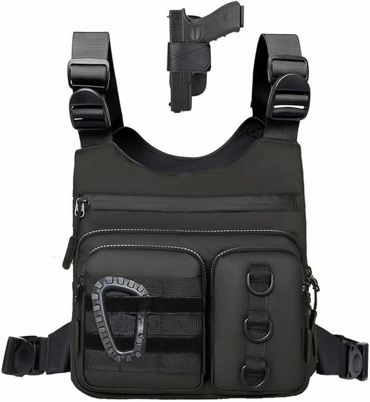 Criuage Outdoor Chest Bag for Men, Lightweight Running Vest with Water Bottle Pocket, EDC Chest Pack for Hiking, Cycling