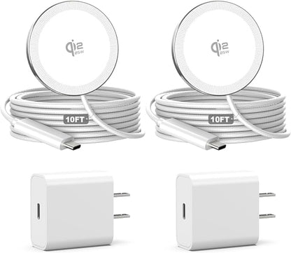 25W Magnetic Wireless Charger, 10FT Fast Charging Pad Qi2.2 Wireless Charge for iPhone 17 16 /AirPods3/2/Pro/for Galaxy S26 Ultra/Pixel 10 Series, Portable Charger for Desk& Travel(2Pack,White)