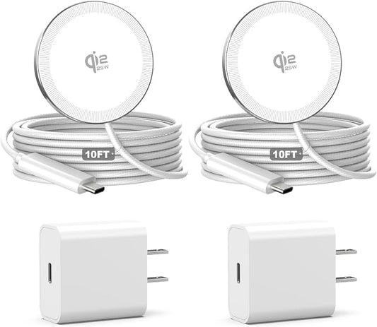 25W Magnetic Wireless Charger, 10FT Fast Charging Pad Qi2.2 Wireless Charge for iPhone 17 16 /AirPods3/2/Pro/for Galaxy S26 Ultra/Pixel 10 Series, Portable Charger for Desk& Travel(2Pack,White)