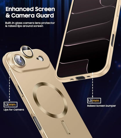 Magnetic for iPhone Air Case, Compatible with MagSafe, Built-in Camera Lens Protector, Slim Thin Soft Silicone Bumper Shockproof Metallic Luster Phone Case for iPhone 17 Air (Gold)