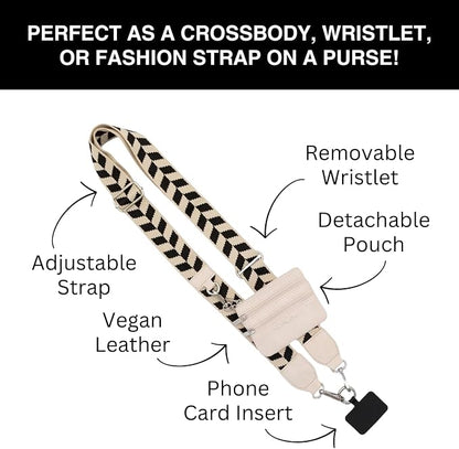 Save the Girls Original Clip and Go Phone Strap Pattern - Crossbody Phone Strap Chain with Zipper Wallet Pouch