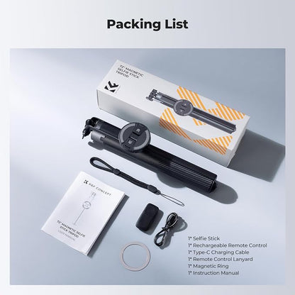 K&F CONCEPT Popod 72" Phone Tripod, 3-in-1 Clip & Magnetic Selfie Stick with Remote, Automatic Phone Tripod Stand, Compatible with iPhone 17-12 Series Pocket 3 Android Phones 1/4" Screw Accessories
