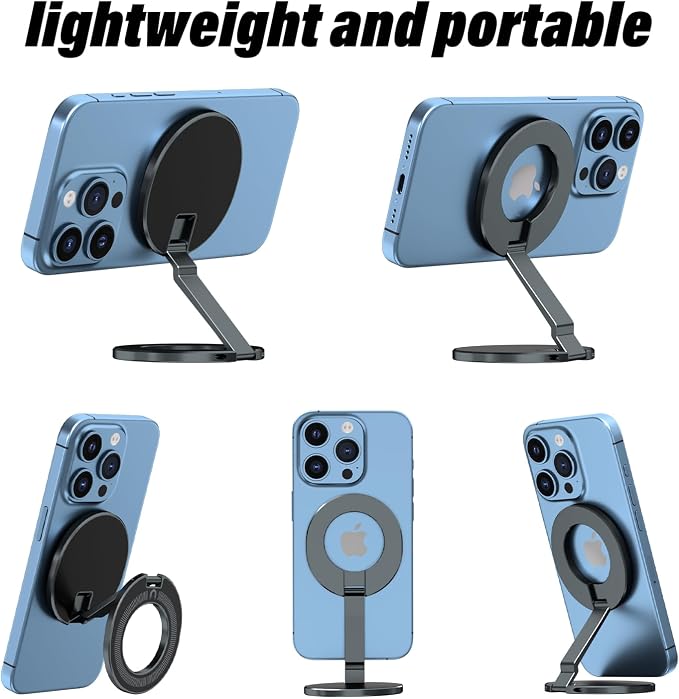 Upgraded Car Phone Holder for Magsafe [3-sided 4200gf Strongest Magnetic] 300° Folding Phone Stand for Desk, Portable Phone Ring Holder Grip, Phone Holders for Your Car Accessories for Phones/Tablets