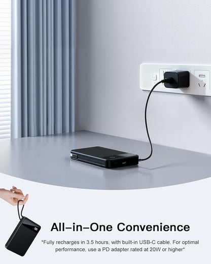 Magnetic Power Bank, 10,000mAh Wireless Portable Charger for Mag-Safe 15W Fast Charging, Battery Pack with USB-C Cable 20W in/Out for iPhone 17e/Air/17/16/15/14/13/12/Plus/Pro/Pro Max, AirPods & More