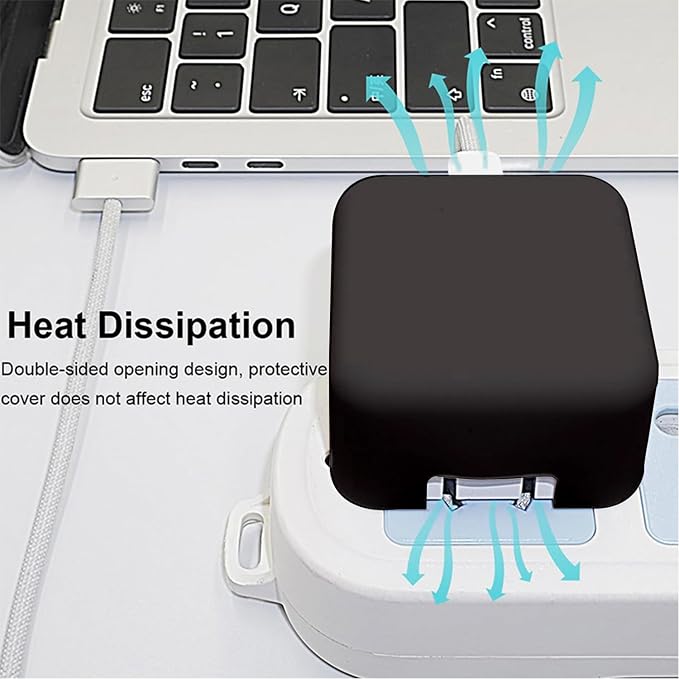 40W Dynamic (up to 60W) Soft Silicone Charger Protector Case for MacBook Air 13 13.6 15 inch M4 M3 M2 M1 Chip 2025-2018 Release, 40W Dynamic Power Adapter Sleeve Cover for iPhone 17/16 Pro/Max, Black