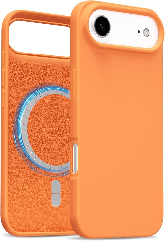 for iPhone 17 Air Case Silicone Compatible with Magsafe Case, Ultra Slim Thin Magnetic Phone Cases Mag Safe, Cute Soft Rubber Gel TPU Matte Plain Wireless Charging Cover for Women, Neon Orange
