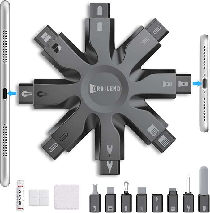Ordilend Phone Cleaning Kit, Charging Port & Speaker Cleaner for iPhone Android iPad, Dust Removal Tool for Lightning Port, Headphone Jack, Smartwatch, Electronic Cleaning Kit