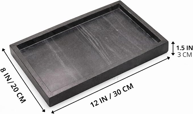 Natural Black Marble Tray for Bathroom | Kitchen | Vanity | Desktop, Stone Organizer for Coffee Table, Dresser, Nightstand, Candles, Soap, Towel, Plant, Jewelry (12" x 8"), Rectangular