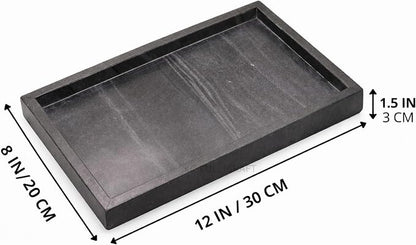 Natural Black Marble Tray for Bathroom | Kitchen | Vanity | Desktop, Stone Organizer for Coffee Table, Dresser, Nightstand, Candles, Soap, Towel, Plant, Jewelry (12" x 8"), Rectangular