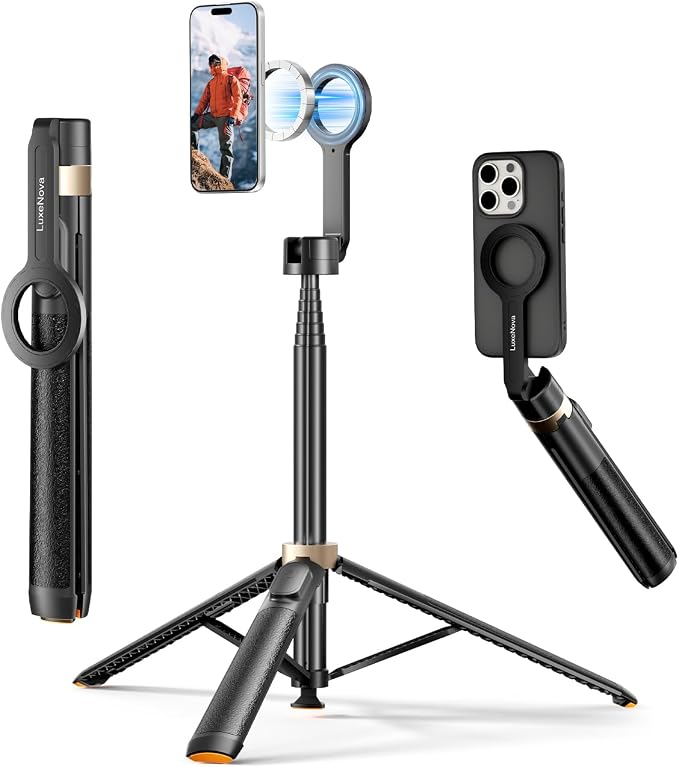 Magnetic Selfie Stick Tripod 72 Inch for iPhone MagSafe, Extendable Phone Tripod Stand with Bluetooth Remote, 360° Rotation Aluminum Selfie Stick for Travel, Vlog, TikTok