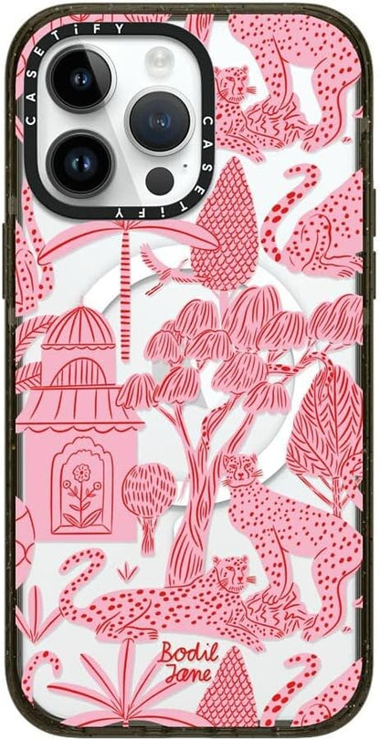 CASETiFY Impact iPhone 14 Pro Max Case [4X Military Grade Drop Tested / 8.2ft Drop Protection/Compatible with Magsafe] - Cheetah Paradise Pink - Clear Black