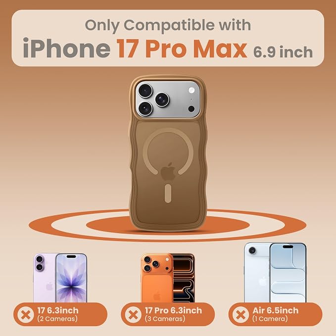 for iPhone 17 Pro Max Case Cute Brown,Fits MagSafe,Matte Skin Feeling Back,Curly Wave Edge,Slim & Durable & Stylish,Cover Military-Grade Protection