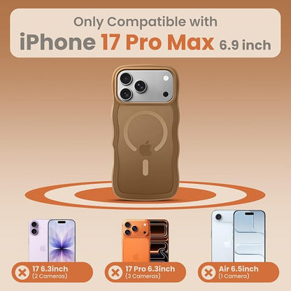 for iPhone 17 Pro Max Case Cute Brown,Fits MagSafe,Matte Skin Feeling Back,Curly Wave Edge,Slim & Durable & Stylish,Cover Military-Grade Protection