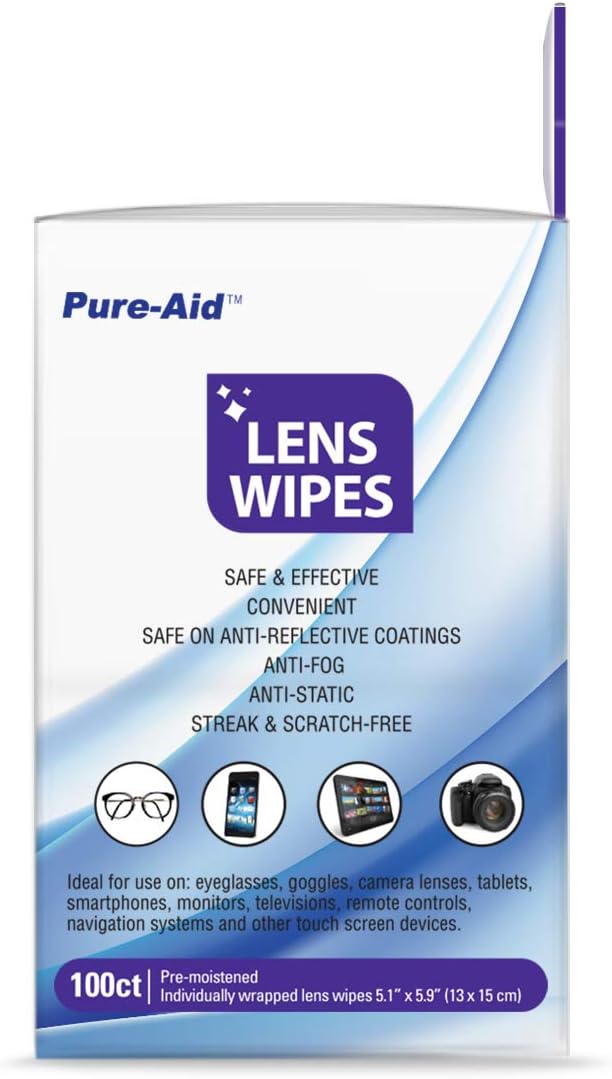 Lens Wipes, Cleans Eyeglasses Camera Lenses, Smart Phones and More (Lense Wipes 100ct (1pk))