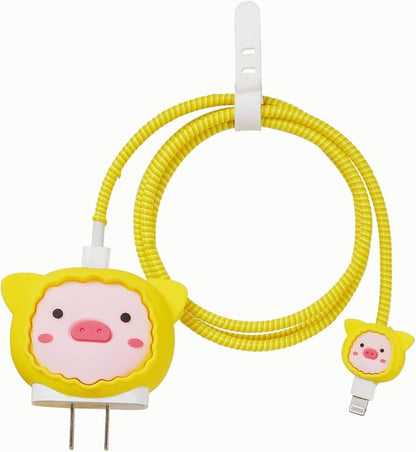 Compatible with Apple 20W/18W USB-C Adapter Charger, 3D Cartoon Protective Case for iPhone 20W USB-C Power Adapter Charger Fast Lightning Cover (Raincoat Pig)
