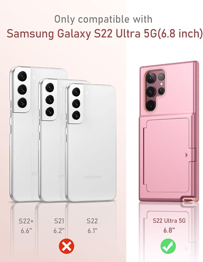 WeLoveCase for Samsung Galaxy S22 Ultra Wallet Case with Credit Card Holder & Hidden Mirror, All-Round Protection Shockproof Phone Cover Designed for Samsung Galaxy S22 Ultra, 6.8 Inch Rose Gold