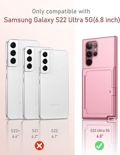 WeLoveCase for Samsung Galaxy S22 Ultra Wallet Case with Credit Card Holder & Hidden Mirror, All-Round Protection Shockproof Phone Cover Designed for Samsung Galaxy S22 Ultra, 6.8 Inch Rose Gold