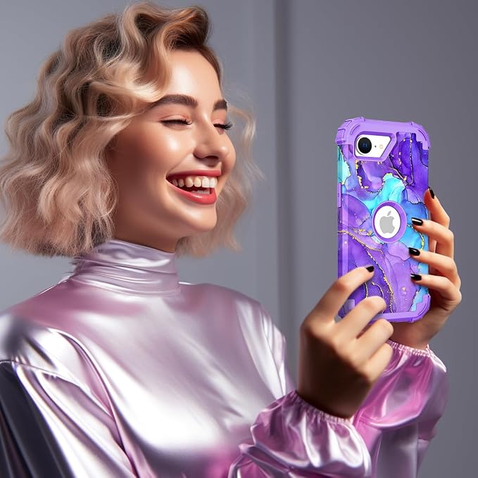 Hocase for iPhone 17e/iPhone 16e Case, Heavy Duty Shockproof Protection Hard Plastic+Silicone Rubber Hybrid Protective Phone Case for iPhone 17e/16e 6.1" - When Purple Meets Blue