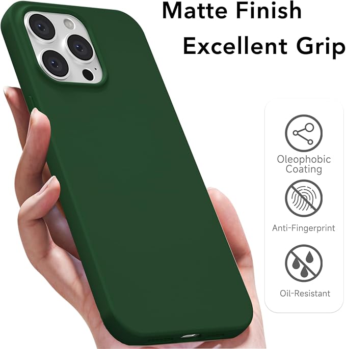 for iPhone 14 Pro Case Silicone Compatible with Magsafe Case, Ultra Slim Thin Magnetic Phone Cases Mag Safe, Cute Soft Rubber Gel TPU Matte Plain Wireless Charging Cover for Women, Dark Green