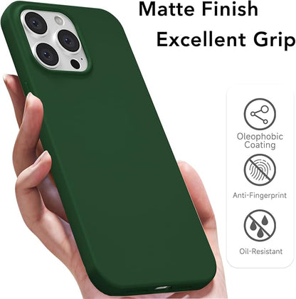 for iPhone 14 Pro Case Silicone Compatible with Magsafe Case, Ultra Slim Thin Magnetic Phone Cases Mag Safe, Cute Soft Rubber Gel TPU Matte Plain Wireless Charging Cover for Women, Dark Green