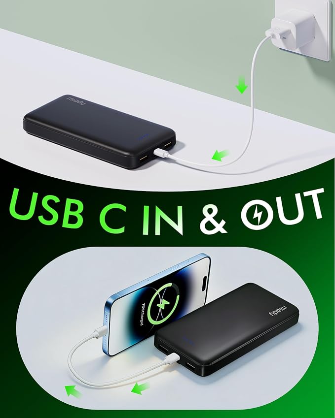 Miady 2-Pack Portable Charger PD 22.5W Power Bank 20000mAh Battery Pack | 74Wh丨Fast Charging丨3 Outputs 2 Inputs丨High Capacity丨Compatible with iPhone 17 iPad Android etc丨for Travel Camping丨Black+Black