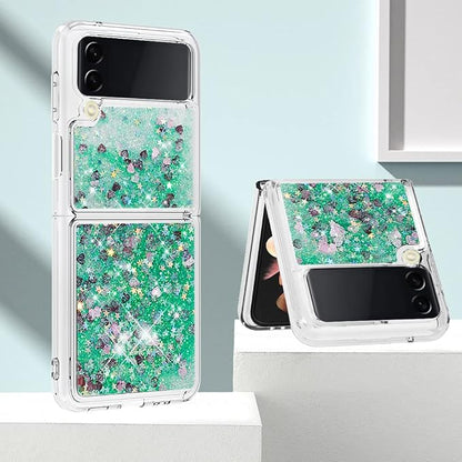 Galaxy Z Flip 4 Glitter Case Silicone, Galaxy Z Flip 4 Liquid Cover, Girls Women Bling Floating Sparkle Quicksand Shockproof Waterfall Slim Phone Cover Back Compatible with Samsung Galaxy Z Flip 4