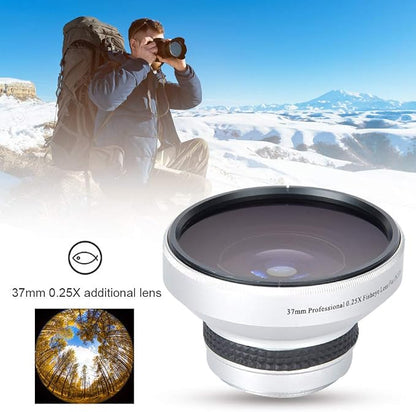 Fish Eye Lens Phone, 37mm 0.25X Super Fisheye Lens, Silver Strong Applicability Additional Lens for 37mm Caliber Camera Lenses