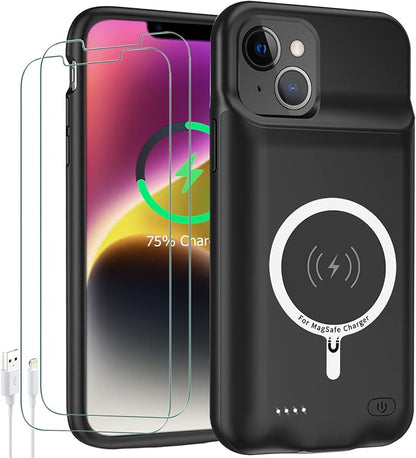 Battery Case for iPhone 14, Upgraded10000mAh High Capacity Rechargeable Portable Protective Extended Charger Case Wireless Charging Compatible with iPhone 14 (6.1 inch) Charging Cover& Carplay (Black)