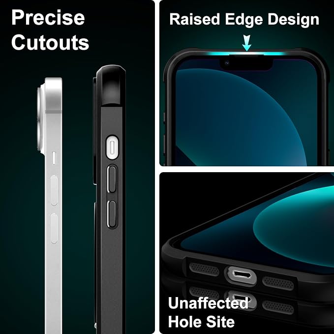 360° Magnetic Swivel Ring for iPhone 13 case, Built-in Metal Stand and Ring Holder, Magsafe Compatible, Military Grade Protection, Shock Resistant - Black