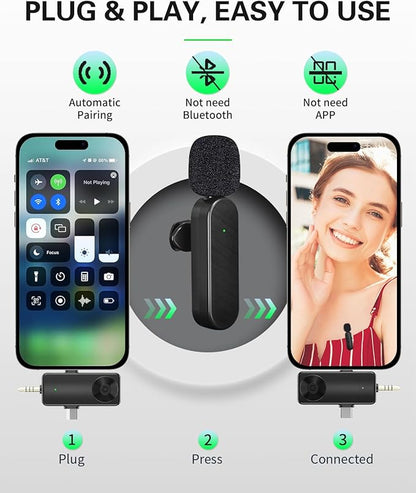 Wireless Lavalier Microphones Compatible for iPhone, Android Phone, Camera, Computer, Professional Wireless Mini Microphone for Video Recording, Vlog, YouTube, TikTok (4 Mics)