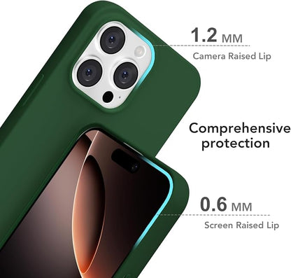for iPhone 16 Pro Case Silicone Compatible with Magsafe Case, Ultra Slim Thin Magnetic Phone Cases Mag Safe, Cute Soft Rubber Gel TPU Matte Plain Wireless Charging Cover for Women, Dark Green