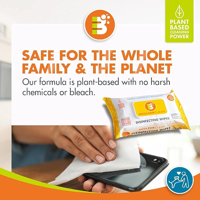 Boulder Clean Disinfecting Wipes, Sugared Lemon Scent, Disinfecting Surface Wipes, Cleans & Deodorizes, No Harsh Chemicals, Moisture-Lock Lid, Biodegradable, 72 Count (Pack of 12)