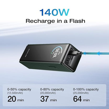 EF ECOFLOW Laptop Power Bank, 25,000mAh 170W Portable Charger with Dual 140W USB-C Ports, Smart Display, Flight-Approved for Travel, Fast Charging for iPhone 17/16 Series, MacBook, Samsung and More