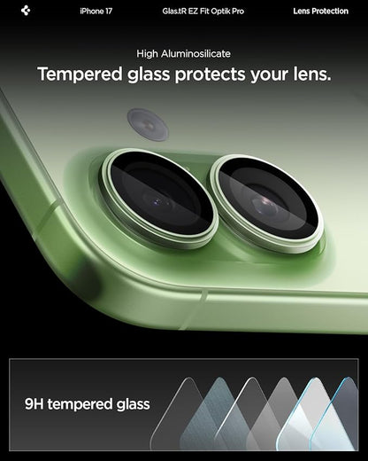 Spigen Camera Lens Screen Protector [GlasTR EZ Fit Optik Pro] Designed for iPhone 17 [Case Friendly] - Sage [2 Pack]