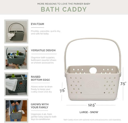 Parker Baby Large Bath Caddy | BPA Free & Food Grade Shower Caddy Organizer for Toys & Supplies | Quick-Dry, Sturdy & Perfect Size Shower Basket w/Handle in Neutral Colors