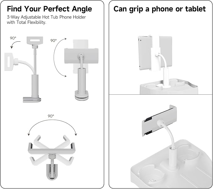 POOLCOMFT Hot Tub Table Tray with Adjustable Phone Holder, 2 Cup Holders, Hot Tub Accessories, Perfect for Outdoor Inflatable Hot Tub & Pool, Unique Gifts for Women, Mom(Scented Candle & Card)