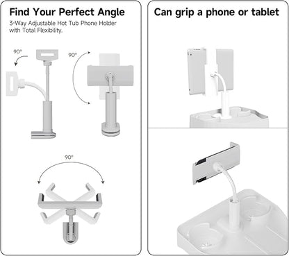 POOLCOMFT Hot Tub Table Tray with Adjustable Phone Holder, 2 Cup Holders, Hot Tub Accessories, Perfect for Outdoor Inflatable Hot Tub & Pool, Unique Gifts for Women, Mom(Scented Candle & Card)