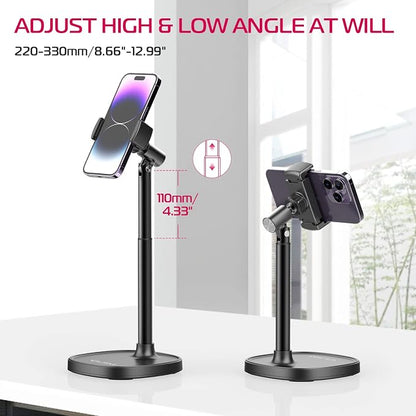 ULANZI Cell Phone Stand Mount for Desk, Vijim HP004 Adjustable Height & Angle Phone Holder, 360 Degree Rotating Desktop Phone Stand Compatible with iPhone, Samsung and All Phones