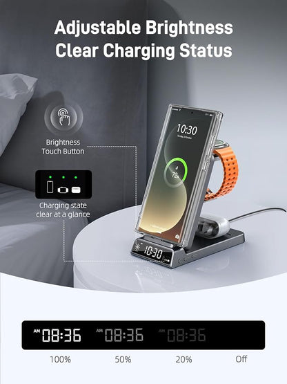 Wireless Charger for Samsung, Magnetic Charging Station for Galaxy S26 Ultra S25 S24, Z Fold/Flip & Buds4 Pro - 3 in 1 Android Phone Watch Charger - Nightstand Bedside Stand for Travel