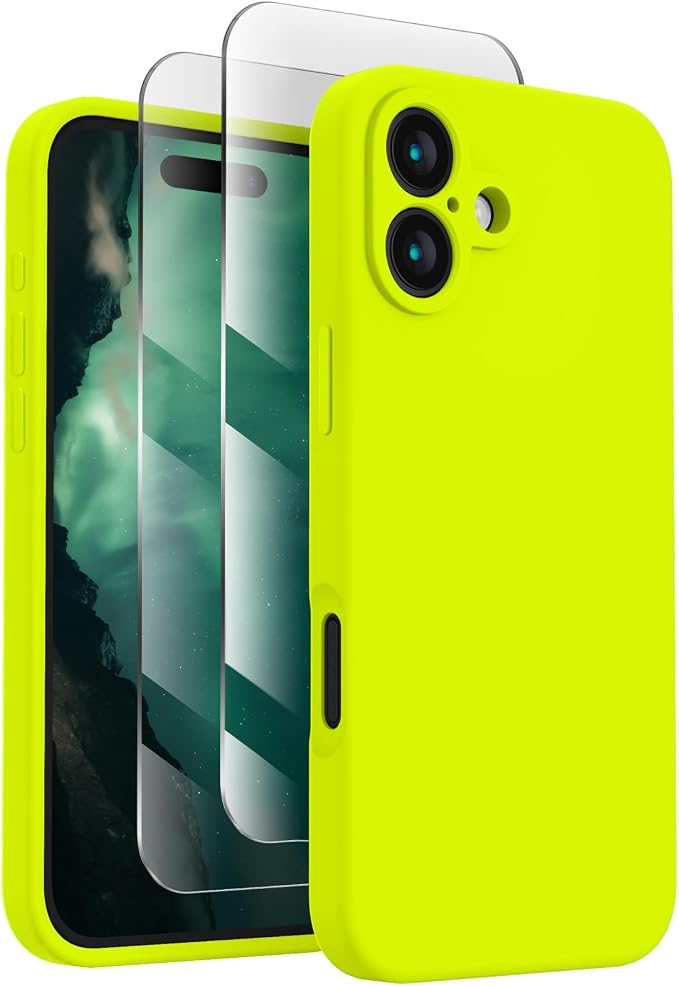 FireNova Designed for iPhone 16 Plus Case, Silicone Upgraded [Camera Protection] Case, Soft Anti-Scratch Microfiber Lining Inside, 6.7 inch, Fluorescent Green