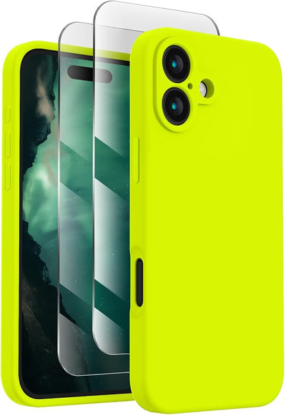 FireNova Designed for iPhone 16 Plus Case, Silicone Upgraded [Camera Protection] Case, Soft Anti-Scratch Microfiber Lining Inside, 6.7 inch, Fluorescent Green